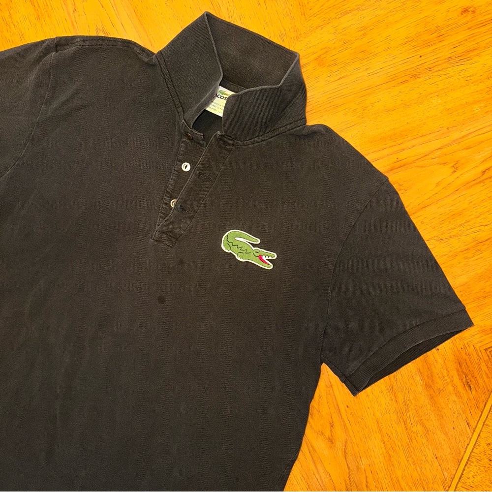 Lacoste Polo Men’s Size 6 Big Croc Logo Faded Black Short Sleeve Shirt Preppy